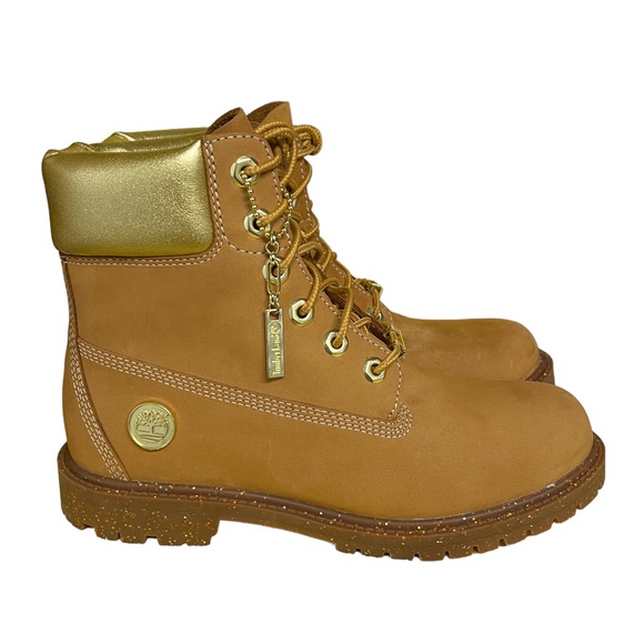 Timberland Women’s 6 inch Heritage Cupsole Boots in Wheat and Gold - Picture 4 of 13